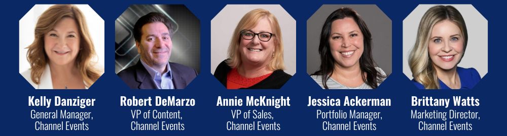 The channel partners events leadership team headshots and job titles